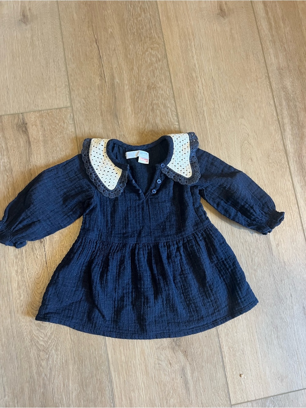 Zara 18 month Girls' Navy Long-Sleeve Dress with Crochet Collar